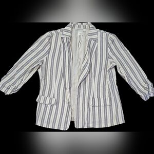 Carole Wren Women's L, Striped Blazer in White &Blue Gray: Preppy & Coastal